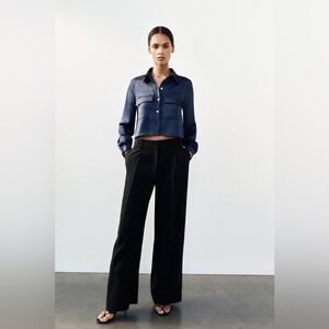 Navy Cropped Zara long sleeve Blouse, Size L